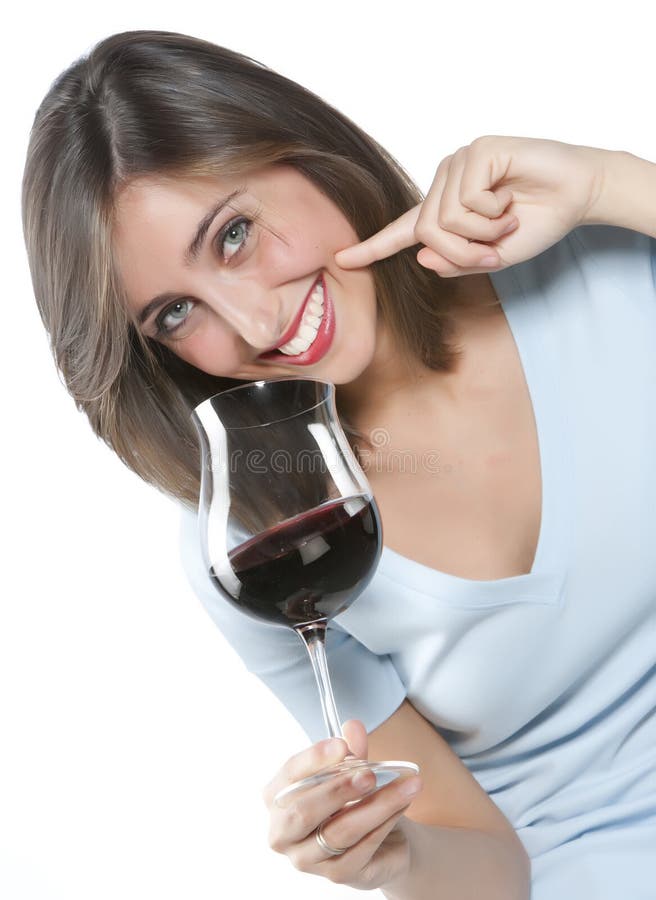 Woman with glass red wine