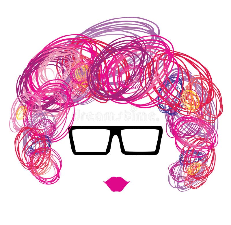 Woman in Glasses with Curly Sketch Hair Stock Vector - Illustration of  cartoon, clip: 75175739