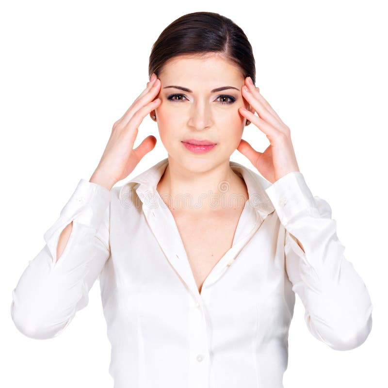 Woman in glasses with headache squeezes the temples royalty free stock image Woman in glasses with headache squeezes the temples royalty free stock image