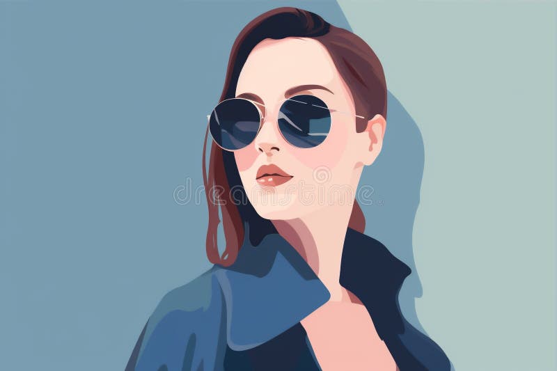 woman glasses poster design portrait fashion modern retro style illustration girl. Generative AI.