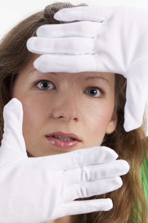 Woman Gloves Frames Her Face Stock Photos - Free & Royalty-Free Stock ...