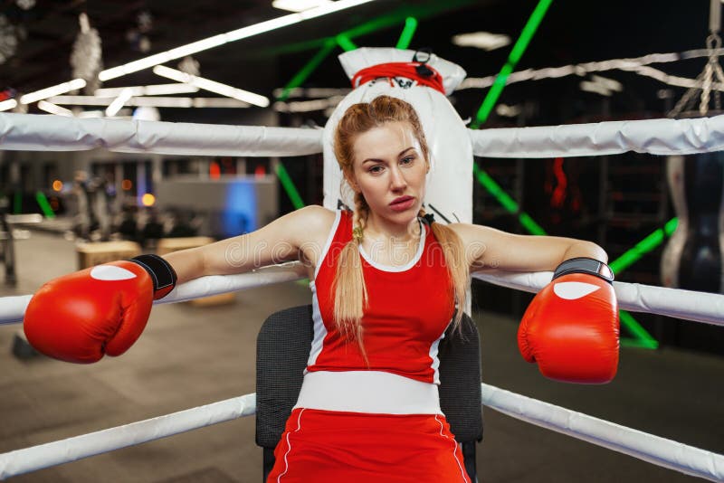 Woman in Gloves Sitting in Corner of Boxing Ring Stock Image - Image of ...