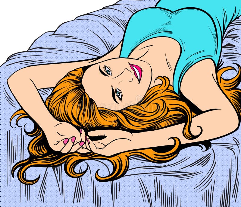 A woman going to bed to rest. Pop art retro illustration comic style vector. royalty free illustration