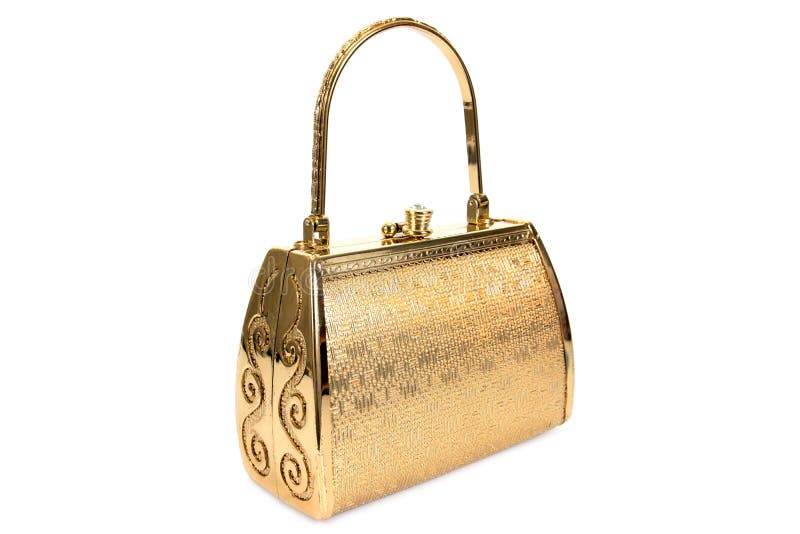 Woman Gold Handbag Isolated on White Background. Gold Handbag Isolated