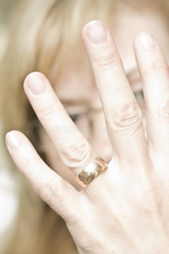 Woman with Gold Wedding Ring Stock Photo Image of show blond: 5451724