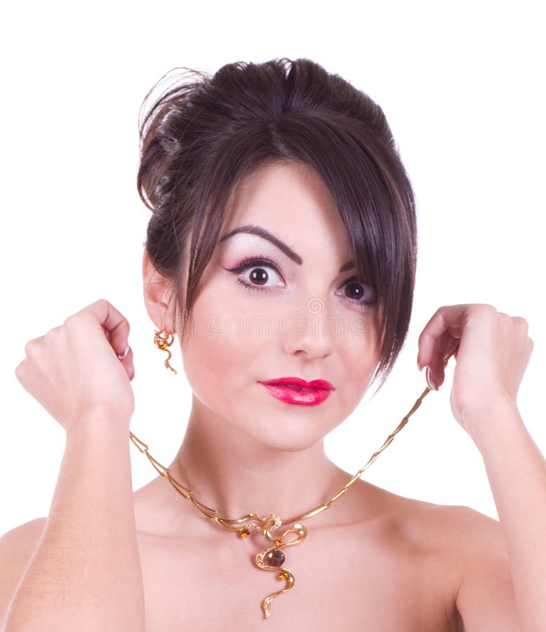 Woman with golden jewelry stock image. Image of gift 23276501