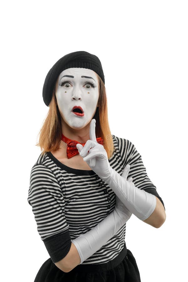 Woman Got an Idea. Portrait of a Female Mime Stock Photo - Image of ...