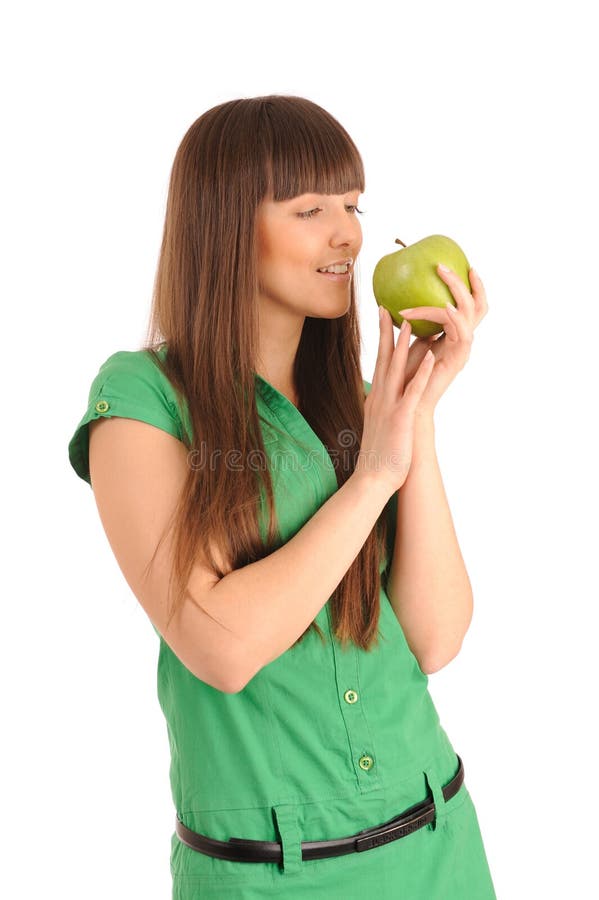Woman with green apple. stock photo. Image of girl, cheerful - 17090146