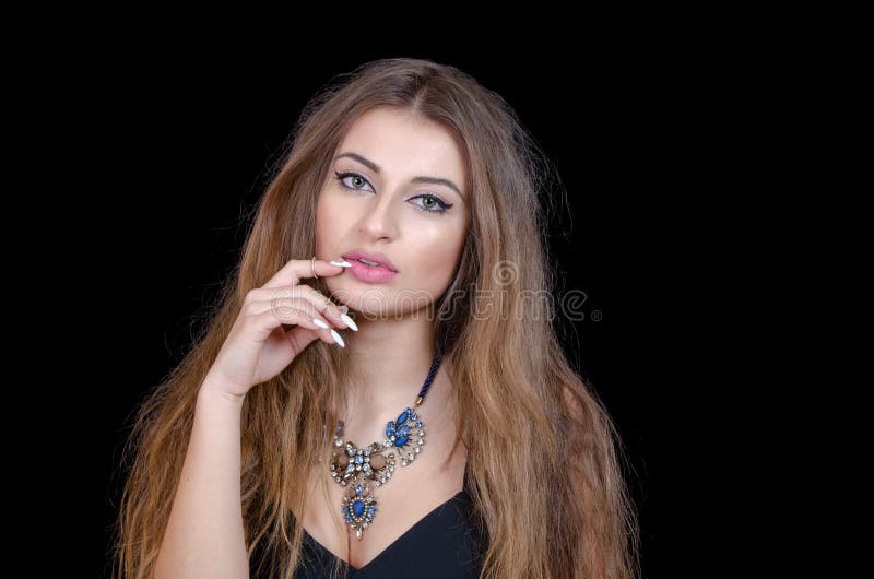 Woman with Green Eye Contact Lens , Long Hair and Big Necklace Stock Photo  - Image of lens, glamour: 58956206