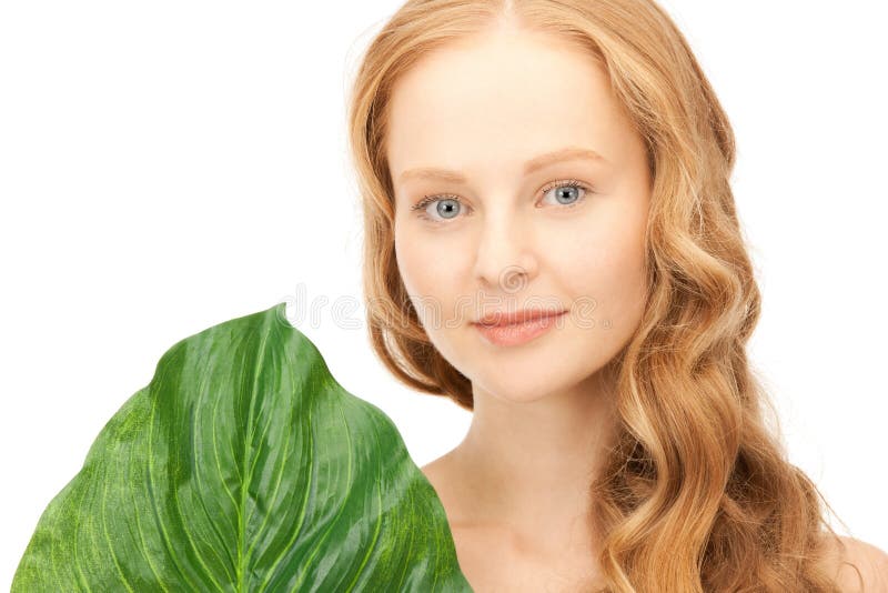 Woman with green leaf stock photo. Image of healthcare 41007160
