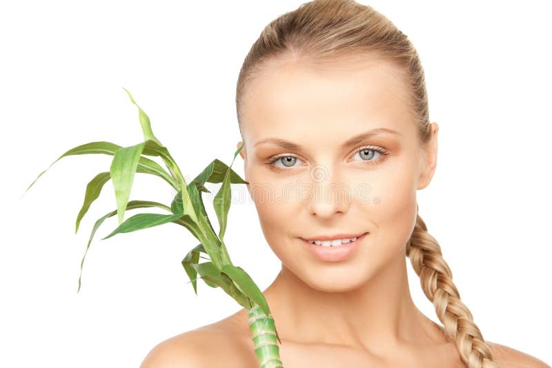 Woman with green sprout stock image. Image of beauty 23968069