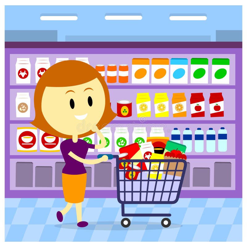 Woman Grocery Shopping Stock Vector Illustration Of Shop 52440241