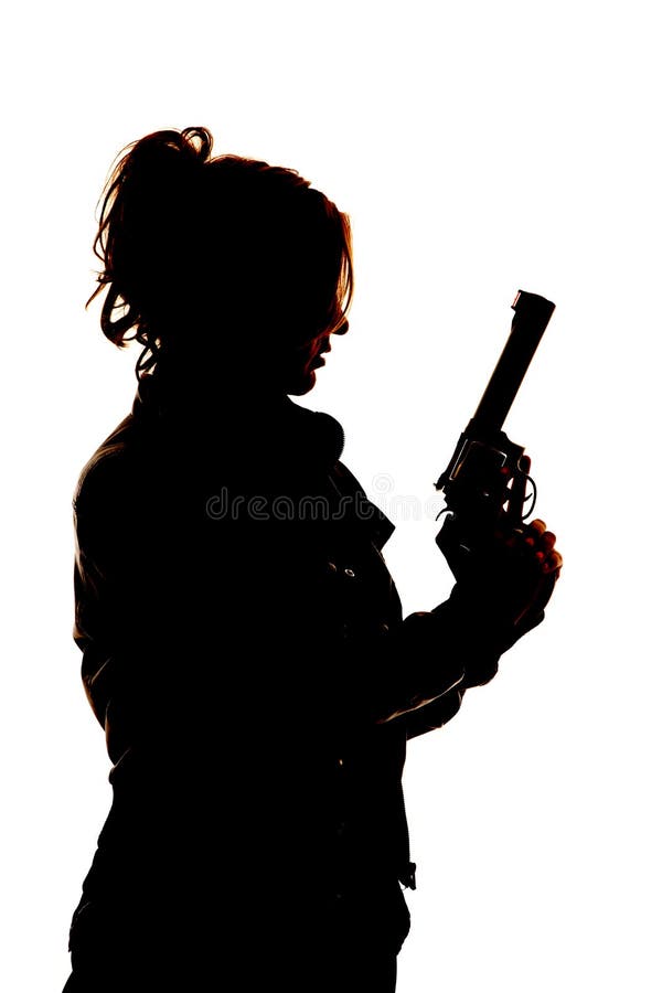 Woman with gun up silhouette