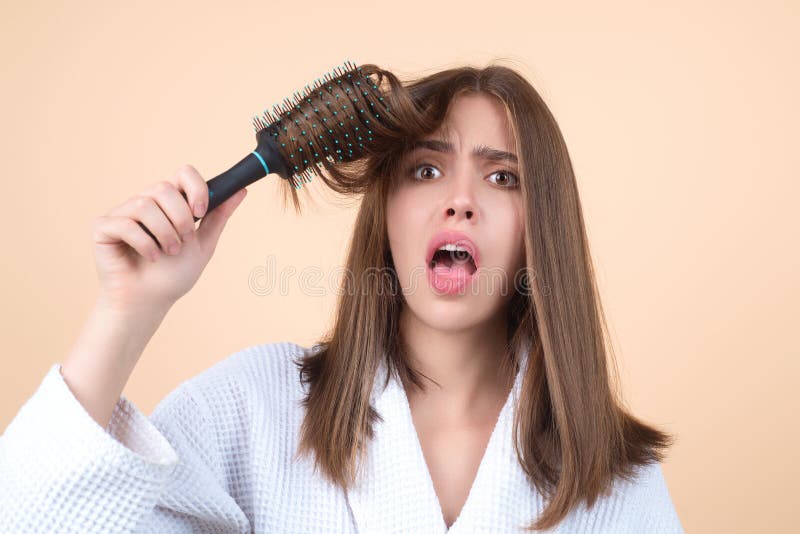 Woman with Hair Loss Problem on Studio. Stock Photo Image of girl