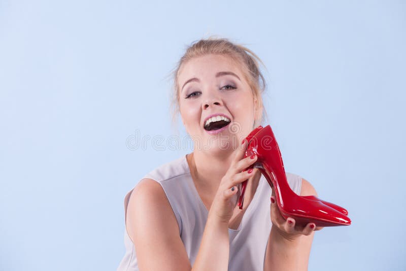 Fashion Stylist Presenting High Heels Stock Photo Image Of Shopping