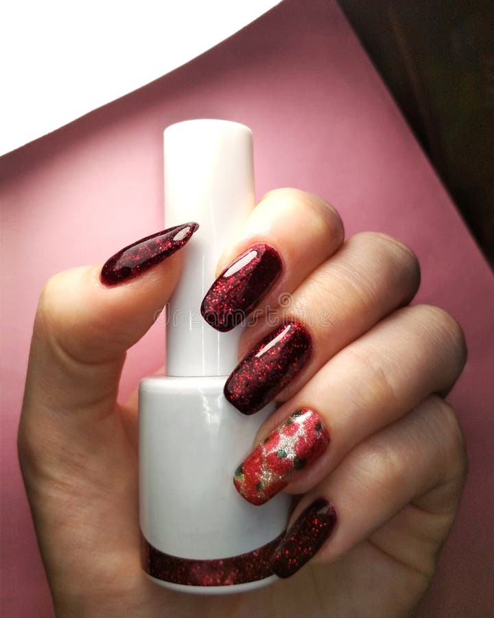 Woman Hand Finger Black and Red Flower Manicure Gel Nail Polish Swatch Design White Bottle Beauty Fashion Photo Stock Image - Image of maroon, fashion: 146499521 Woman Hand Finger Black and Red Flower Manicure Gel Nail Polish Swatch Design White Bottle Beauty Fashion Photo Stock Image - Image of maroon, fashion: 146499521