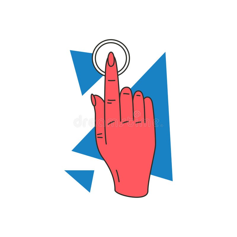 Woman hand finger push circle button pointing choice click concept interface navigate icon vector stock illustration