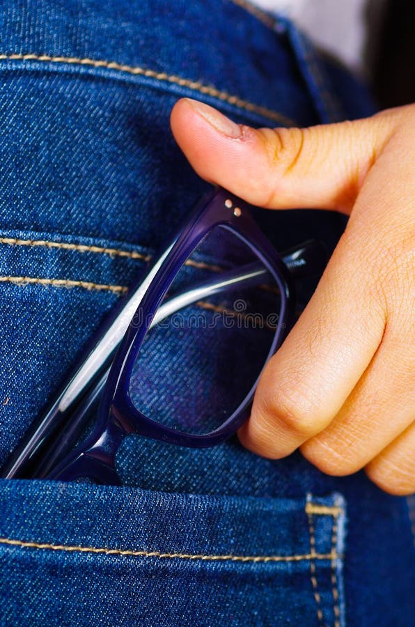 Woman Hand Holding Glasses Inside Jeans Back Pocket Stock Photos Free