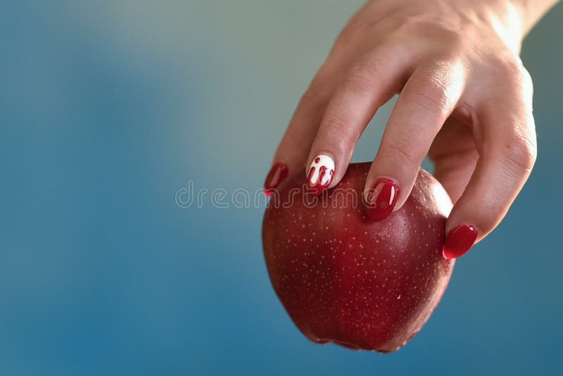 Woman Hand Holding Poisonous Red Apple Stock Image - Image of fairytale ...