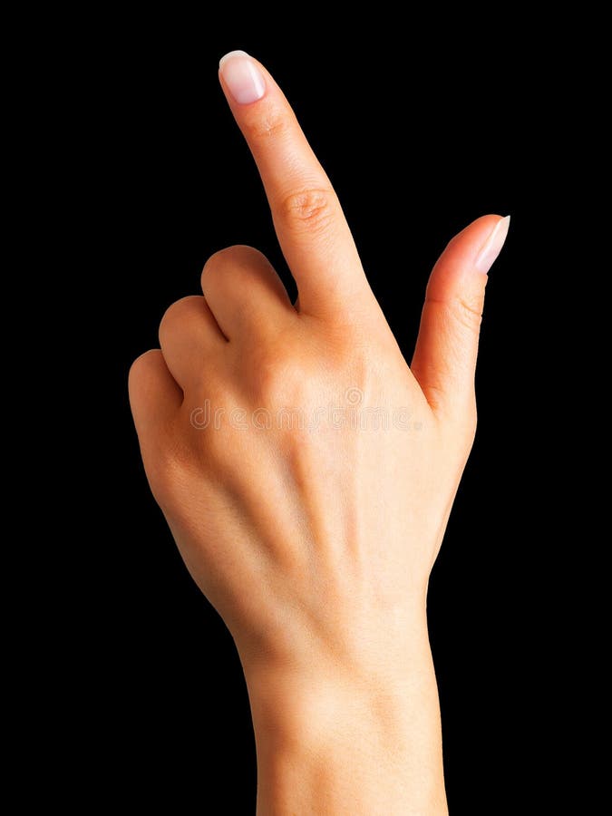 Woman hand with the index finger pointing up royalty free stock photos