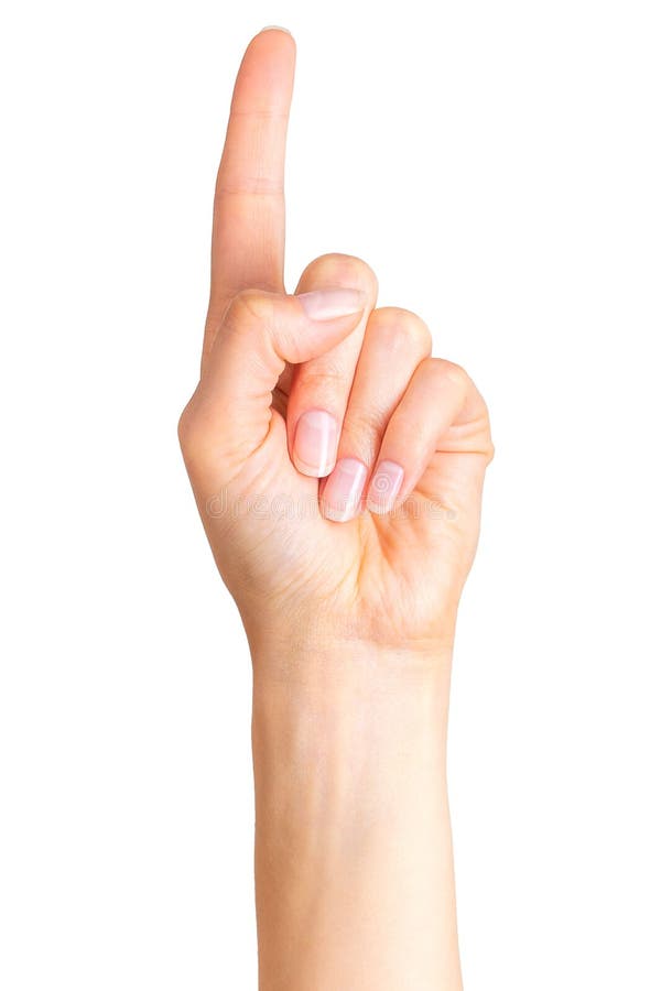 Woman hand with the index finger pointing up