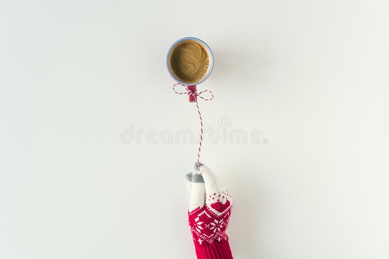 https://thumbs.dreamstime.com/b/woman-hand-inflatable-air-flying-balloon-made-cup-coffee-hanging-red-white-string-twine-tied-bow-table-163885494.jpg