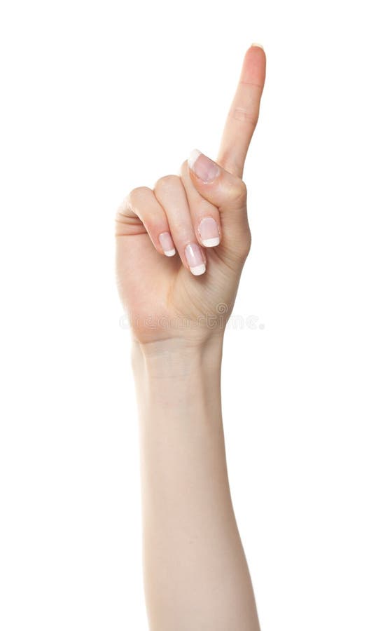 Woman hand showing number one with index finger. Woman hand showing number one with index finger