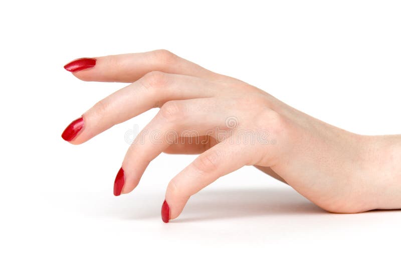 Woman hand with red nails side view
