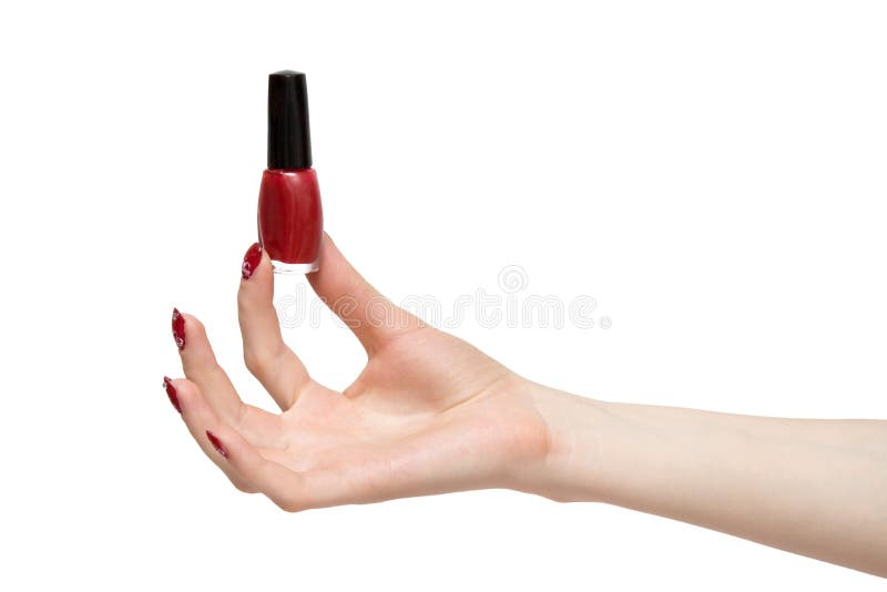 Woman hand with small bottle royalty free stock photography