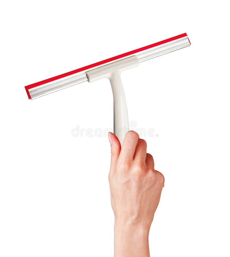Hand Cleaning With Squeegee Against A White Background Stock Photo