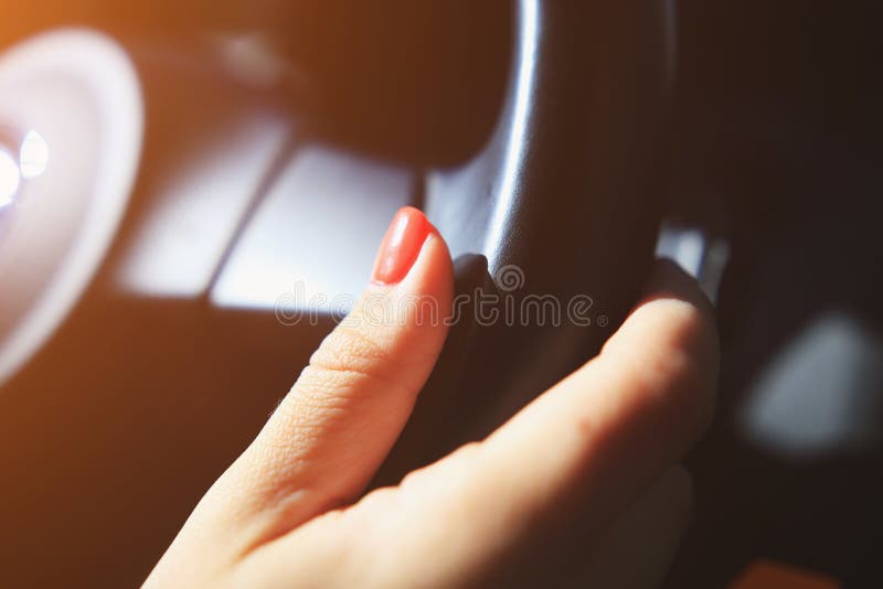 Woman hand on steering wheel royalty free stock images Woman hand on steering wheel royalty free stock images
