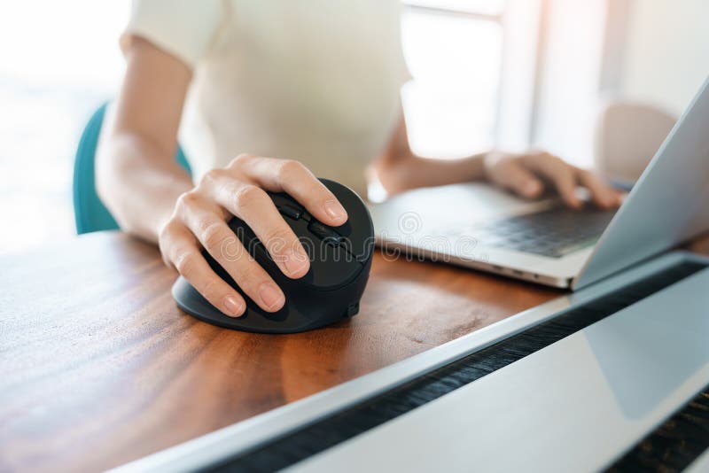 Woman Hand Using Computer Ergonomic Mouse, Prevention Wrist Pain