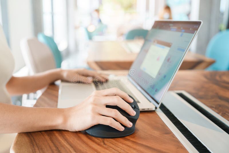 Woman Hand Using Computer Ergonomic Mouse, Prevention Wrist Pain