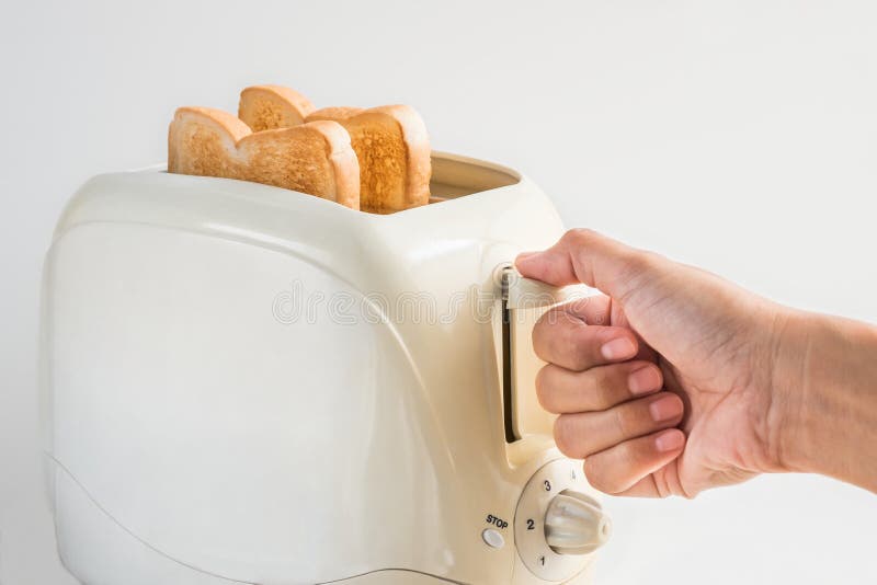 Woman Hand Taking Bread Out of Toaster on White Background Stock Image Image of toast