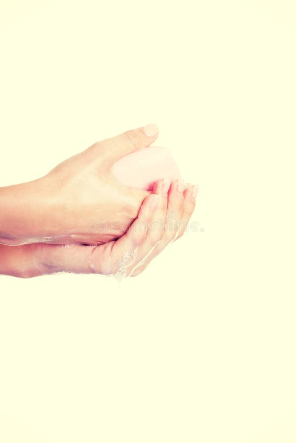 Woman hand washing her hands with soap royalty free stock photos