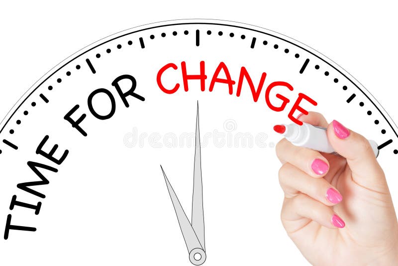 Woman Hand Writing Time to Change Message with Red Marker on Transparent Wipe Board. 3d Rendering royalty free illustration Woman Hand Writing Time to Change Message with Red Marker on Transparent Wipe Board. 3d Rendering royalty free illustration