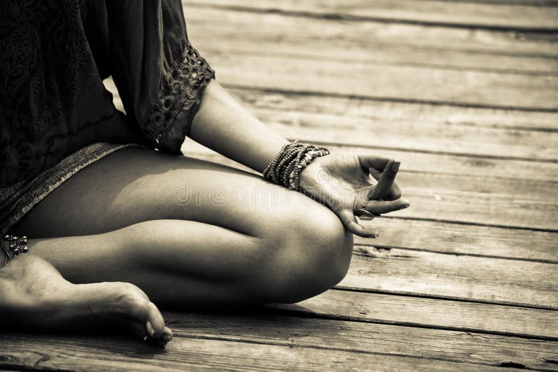Woman hand in yoga symbolic gesture mudra bw outdoor royalty free stock photos Woman hand in yoga symbolic gesture mudra bw outdoor royalty free stock photos