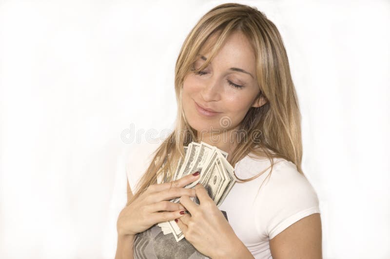 Woman with handful of money