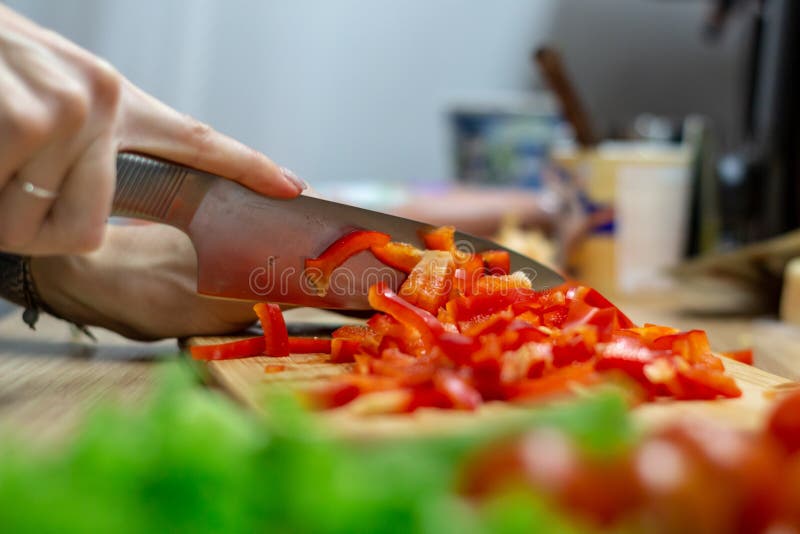 Woman Hands Cutting Vegetables in the Kitchen Stock Image - Image of ...