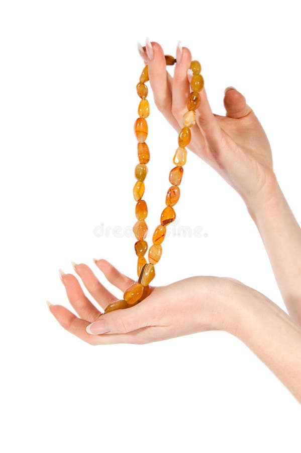 Woman Hands Holding Amber Necklace Stock Image Image of elegance, fashion 19085007