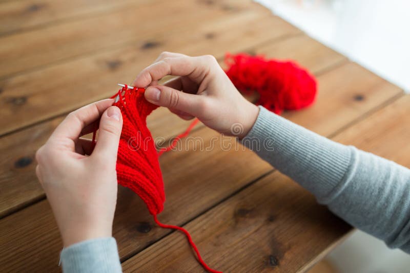 Woman Hands Knitting with Needles and Yarn Stock Photo Image of handmade, knitting 80385054
