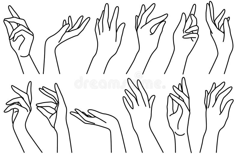 Woman Hands Line. Outline Drawn Female Different Position Elegant Hands  Icons Collection, Trendy Minimalistic Stock Vector - Illustration of  communication, emblem: 199373601