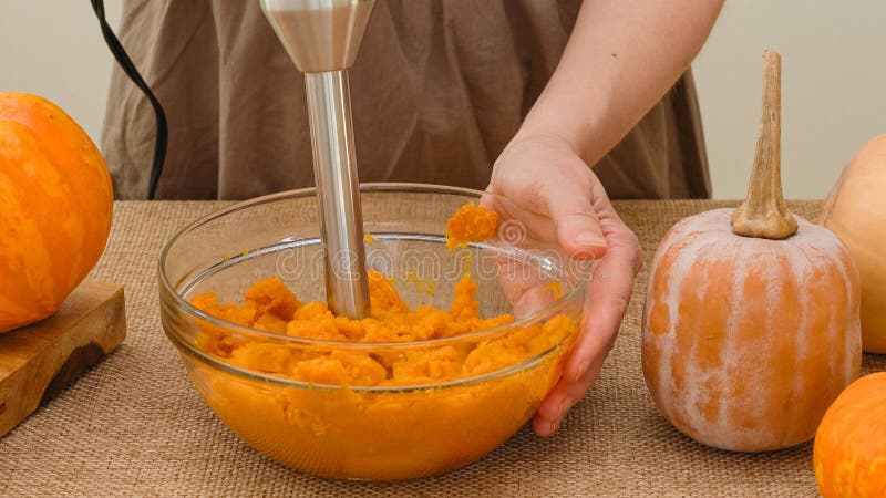 Blender with Pumpkin Puree stock photo. Image of blender - 129714092