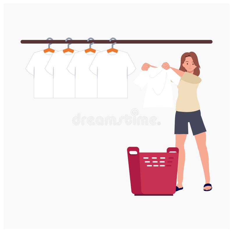 Illustration of cartoon hanging wet clothes, pants, tank top