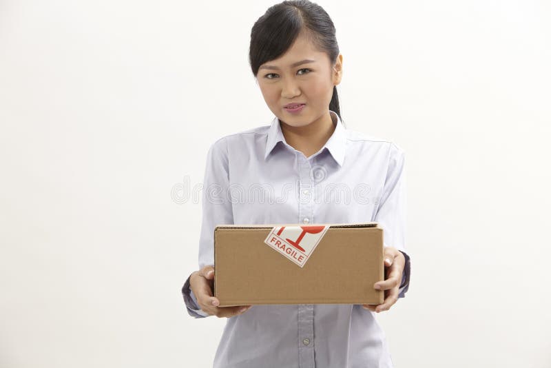 Woman holding a box stock photo. Image of portrait, person 105789660