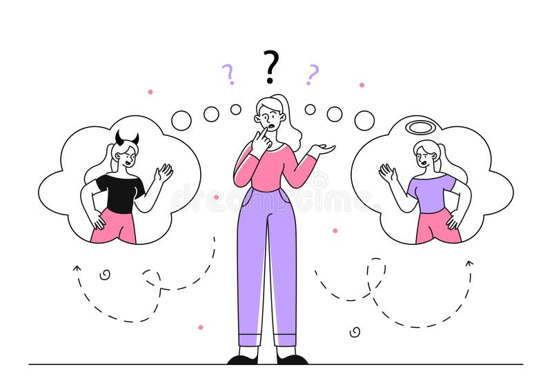 Woman with hard choice vector linear royalty free illustration