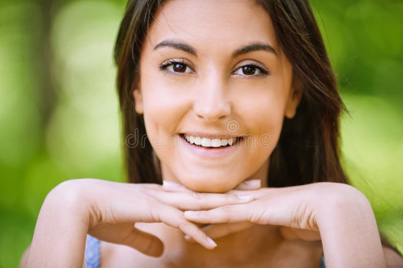 Woman Has Put Head on Hands Stock Image Image of cheerful, laugh