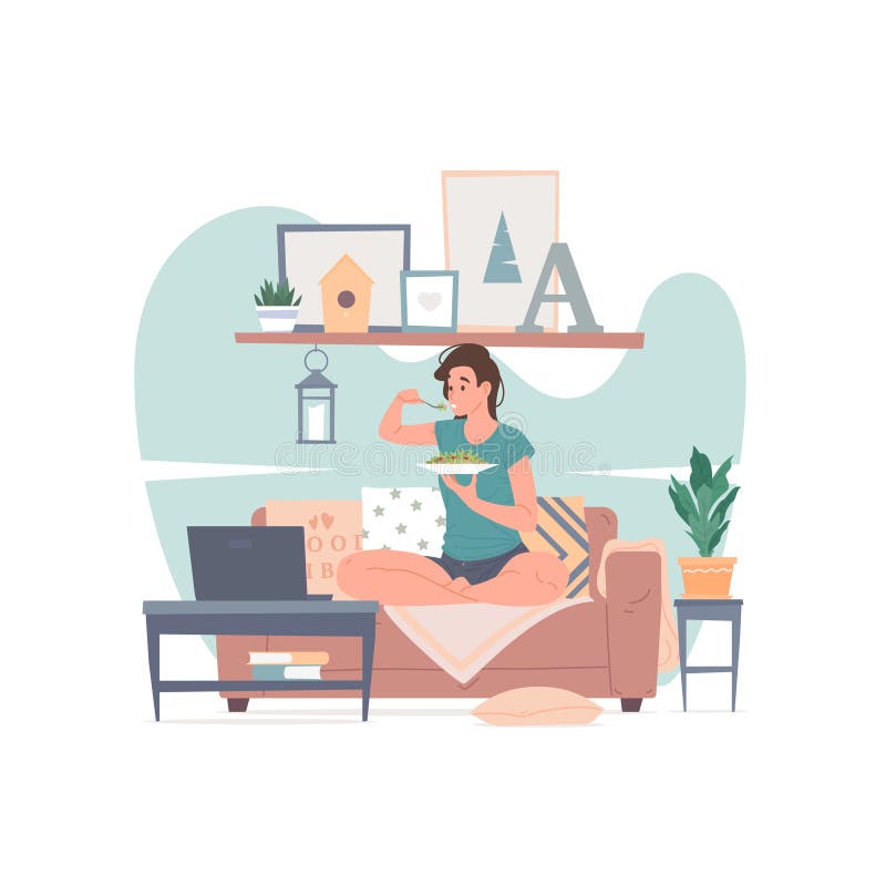 Comfortable flat. The girl sitting at Home Illustrator.