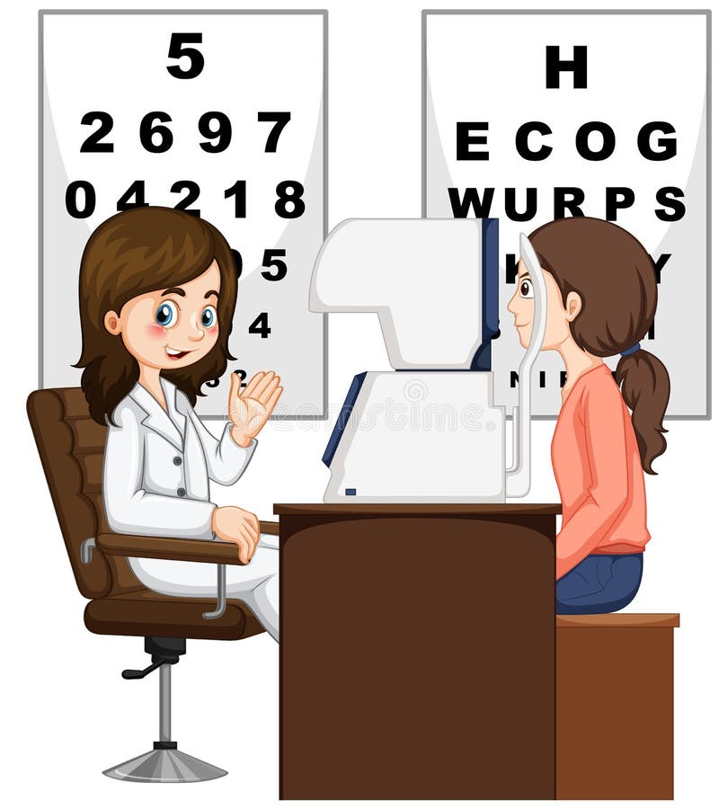 Woman having eyes checked by doctor stock illustration Woman having eyes checked by doctor stock illustration