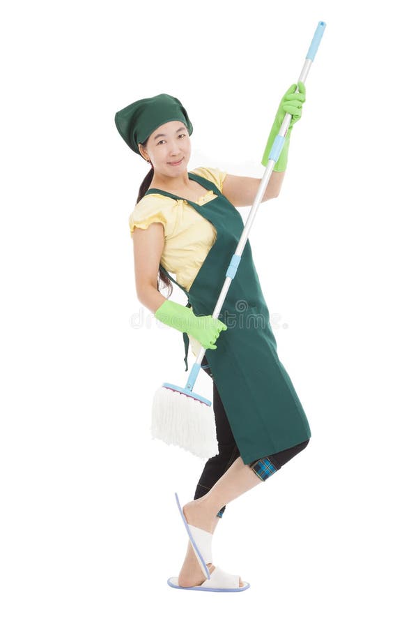 Woman Having Fun While Cleaning royalty free stock photography Woman Having Fun While Cleaning royalty free stock photography
